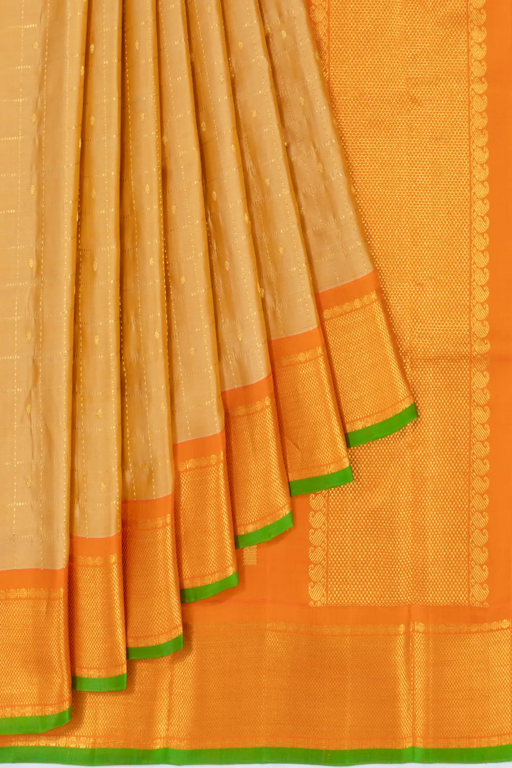Kanchipuram Silk Checks And Butta Cream Saree