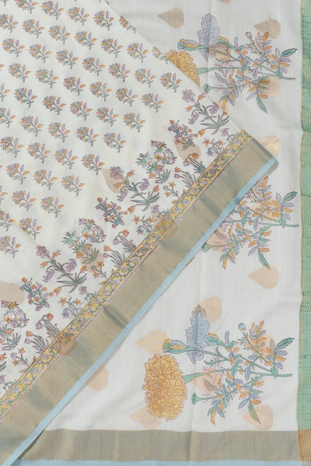 Eri Silk Floral Printed White Saree