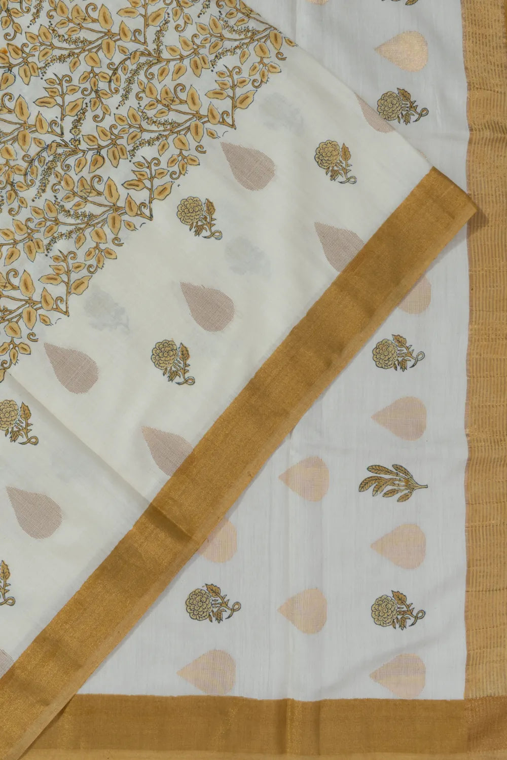 Eri Silk Floral Printed Off White Saree
