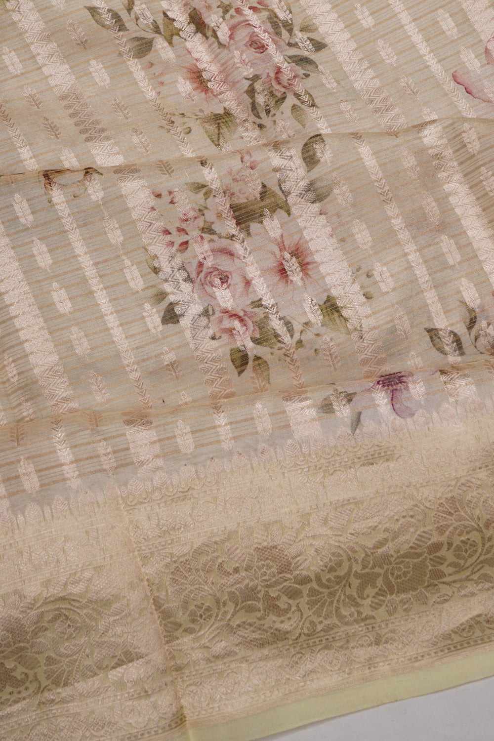 Chanderi Silk Floral Printed Cream Saree