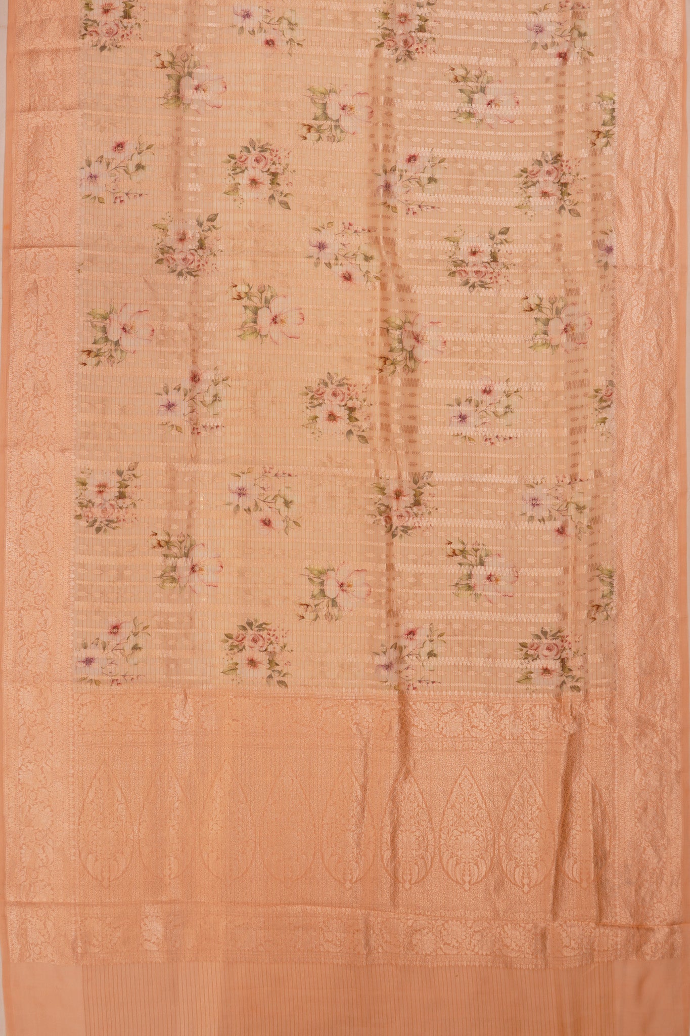 Chanderi Silk Floral Printed And Brocade Peach Saree