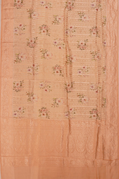 Chanderi Silk Floral Printed And Brocade Peach Saree
