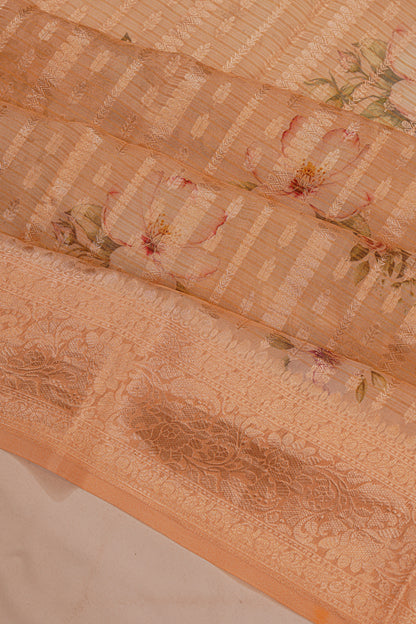 Chanderi Silk Floral Printed And Brocade Peach Saree