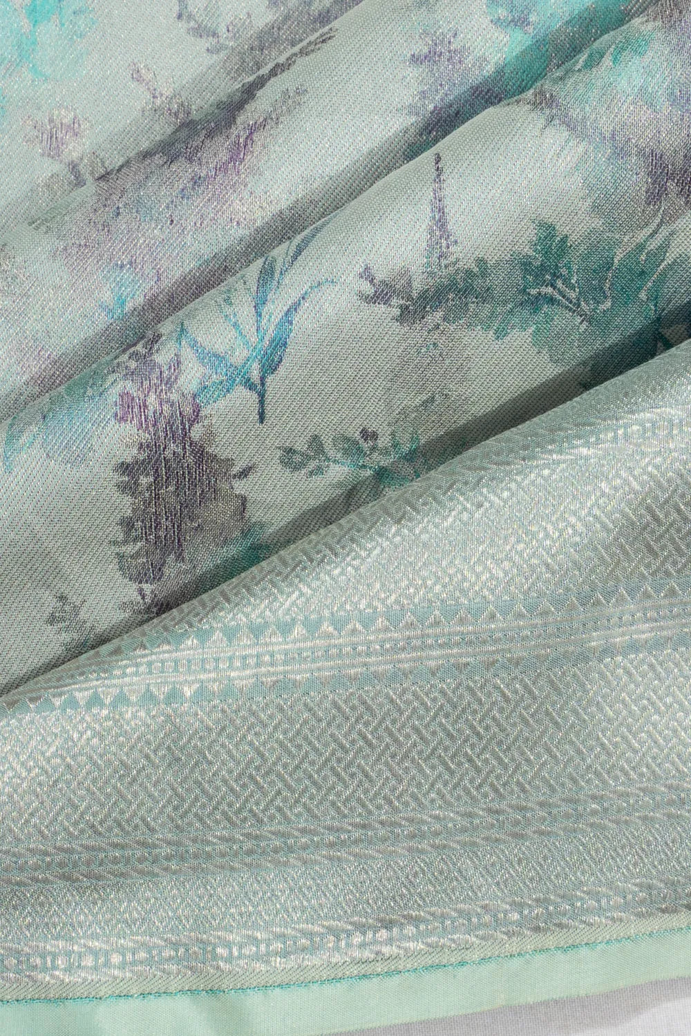 Banarasi Silk Printed Pastel Blue Saree