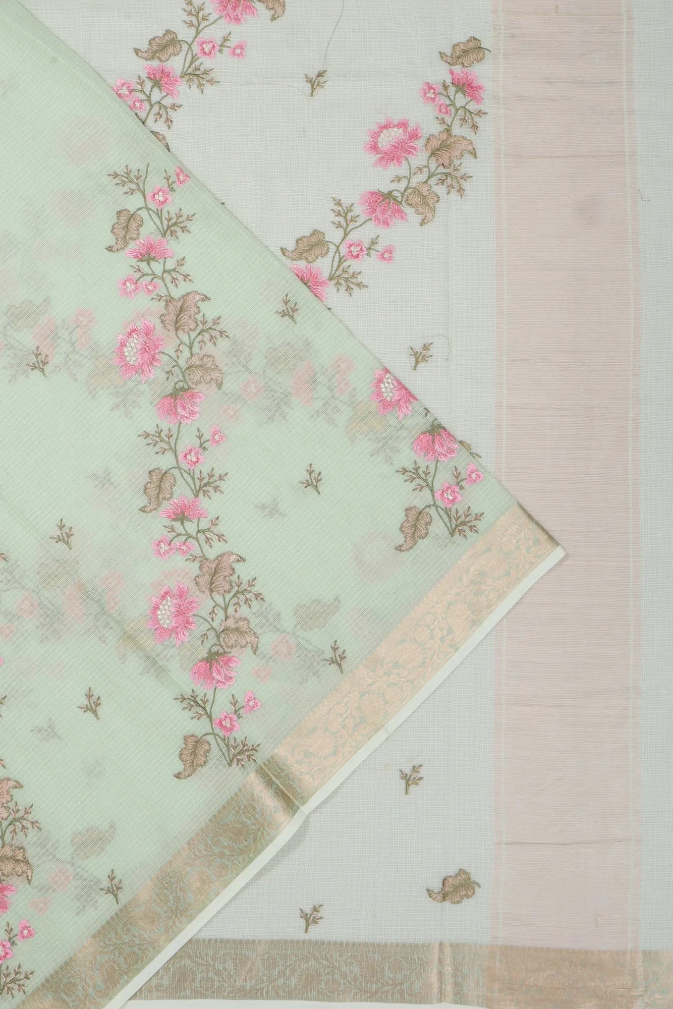 Kota Soft Silk Embroidery Jaal Pastel Green Saree