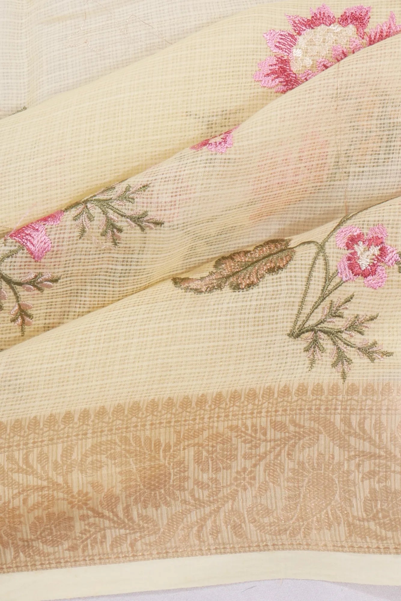 Kota Soft Silk Embroidery Jaal Pastel Yellow Saree