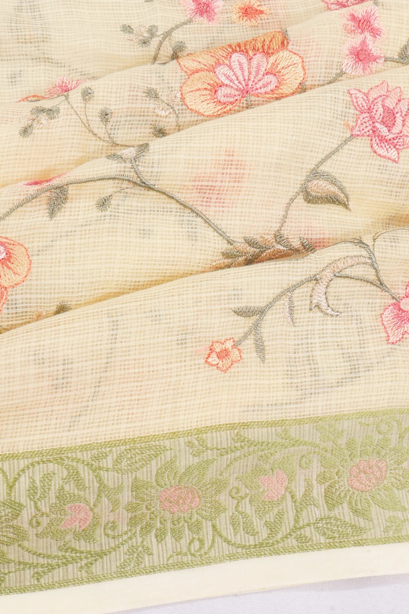 Kota Soft Silk Embroidery Jaal Pastel Yellow Saree