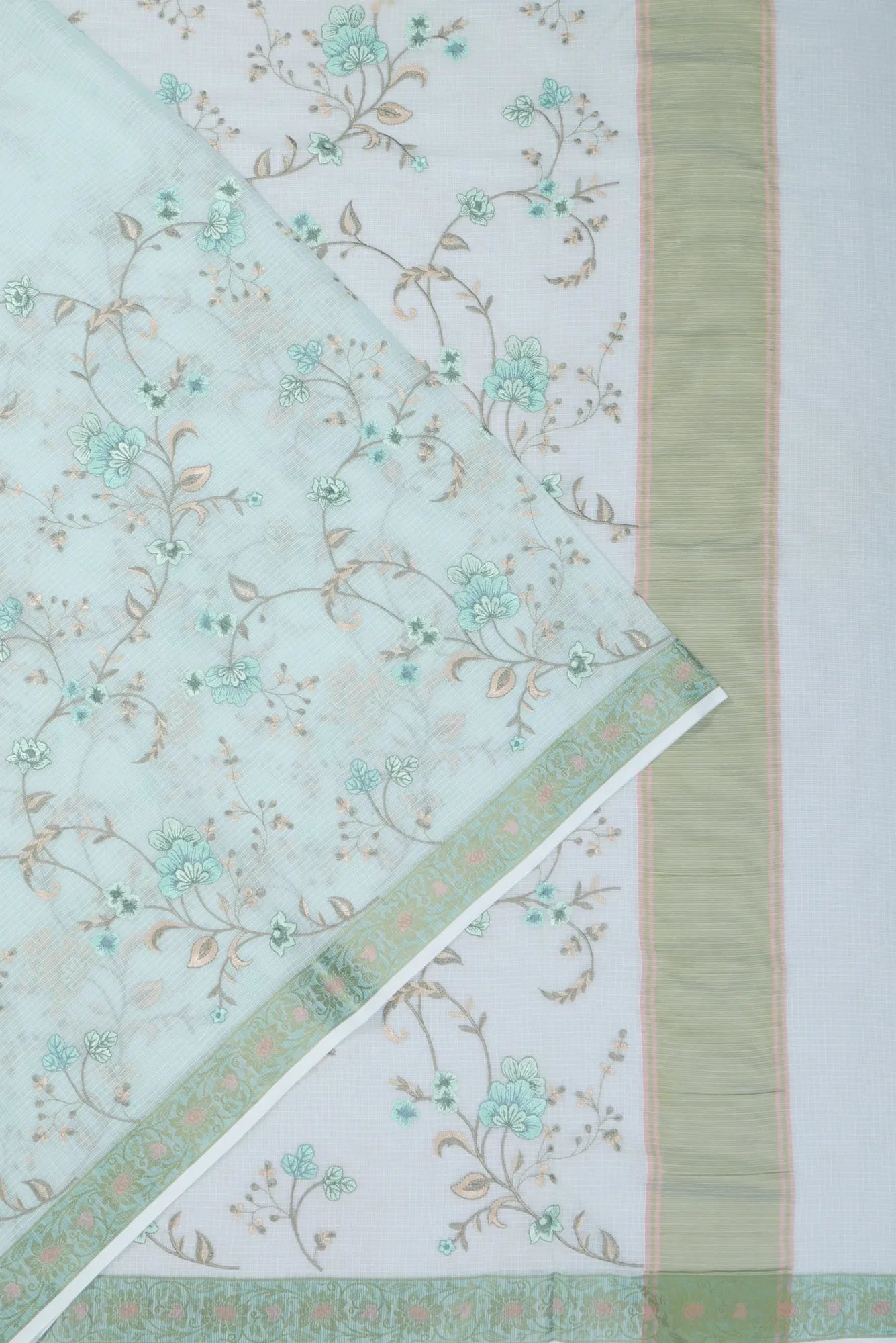 Kota Soft Silk Embroidery Jaal Pastel Blue Saree