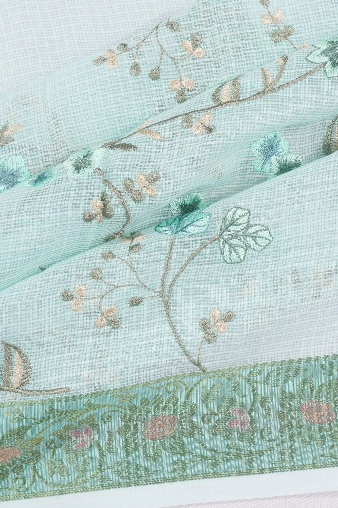 Kota Soft Silk Embroidery Jaal Pastel Blue Saree