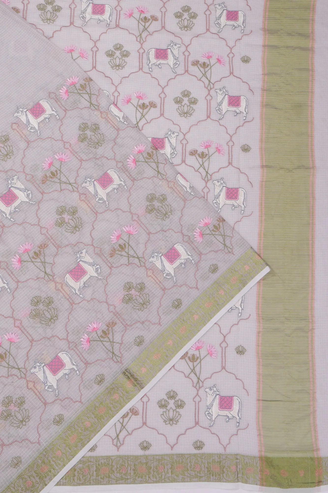 Kota Soft Silk Pichwai Embroidery Lilac Saree
