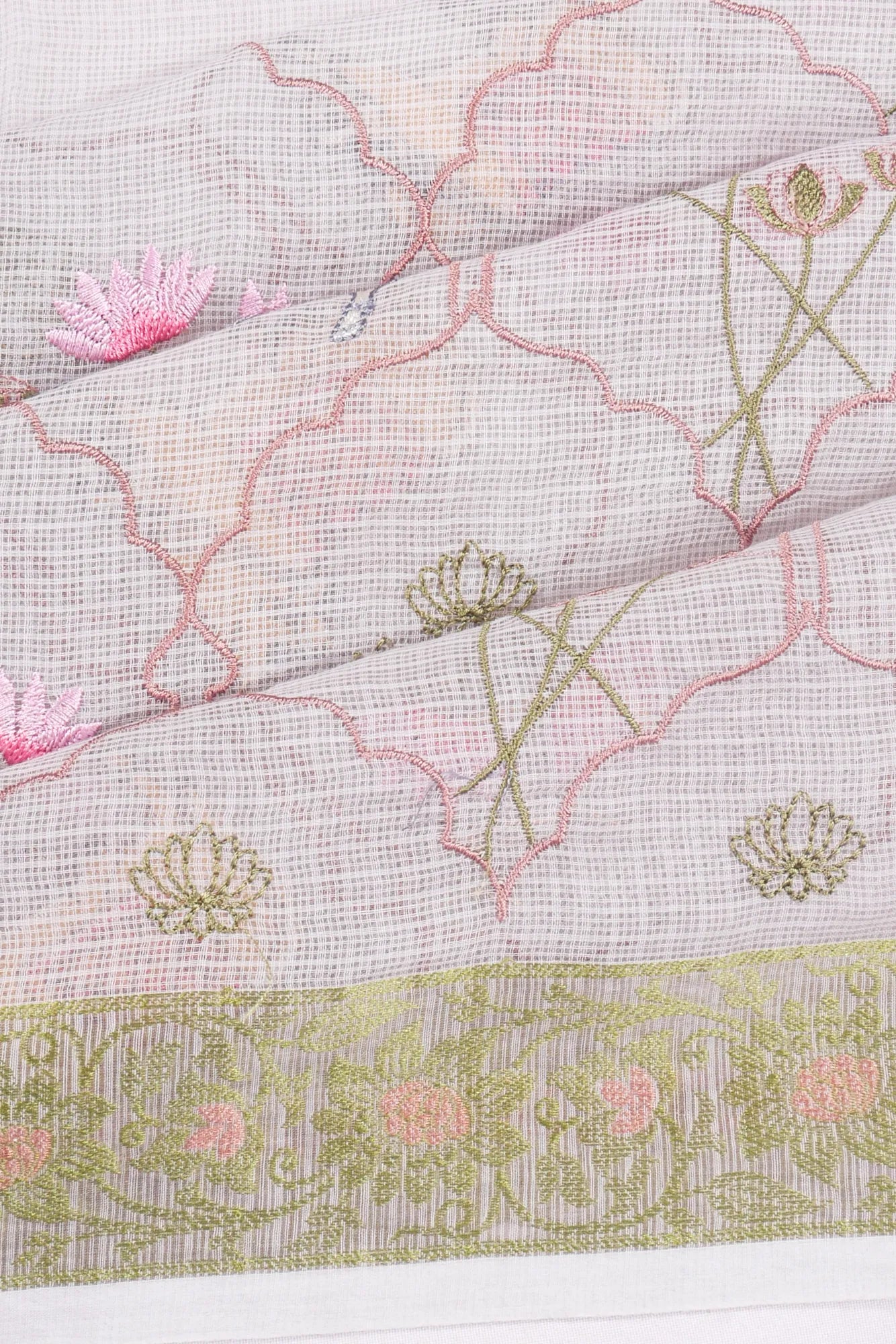 Kota Soft Silk Pichwai Embroidery Lilac Saree