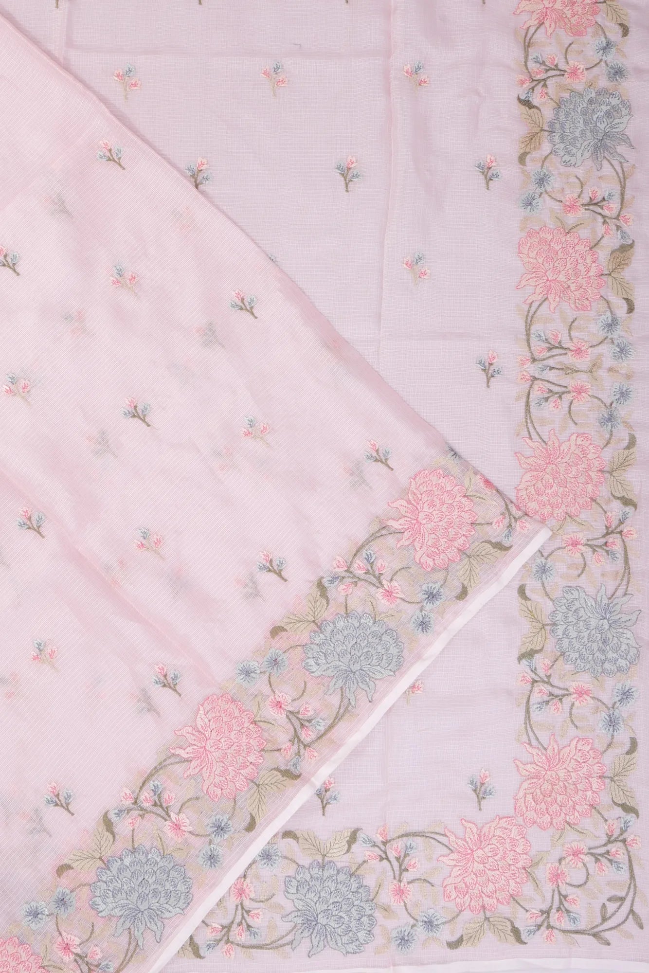 Kota Soft Silk Embroidery Butta Peach Saree