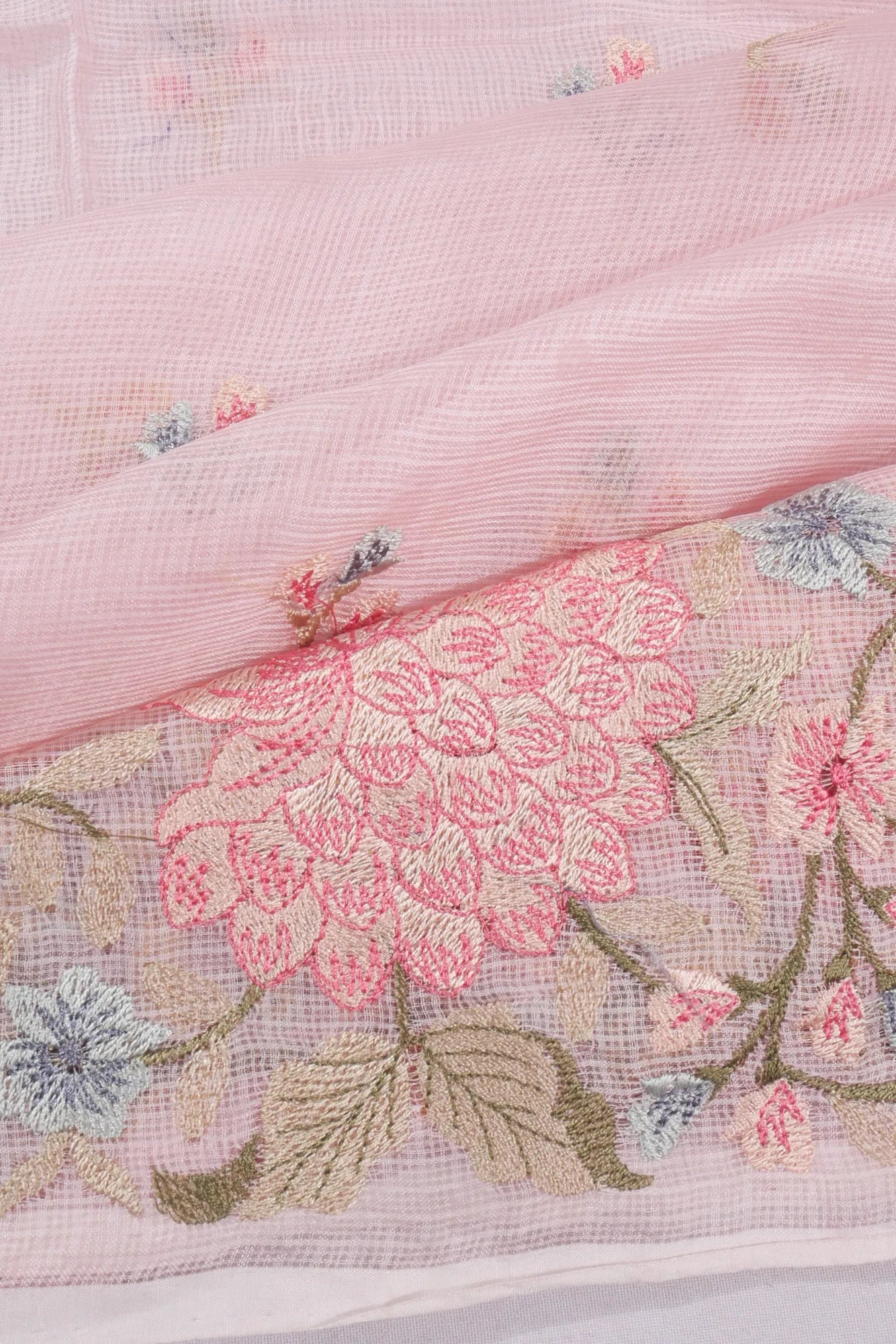 Kota Soft Silk Embroidery Butta Peach Saree