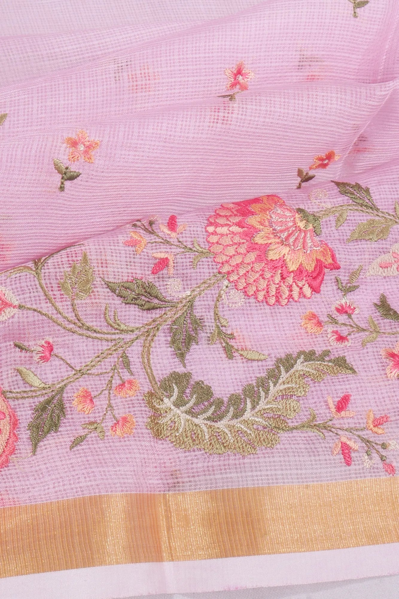 Kota Soft Silk Embroidery Butta Pink Saree