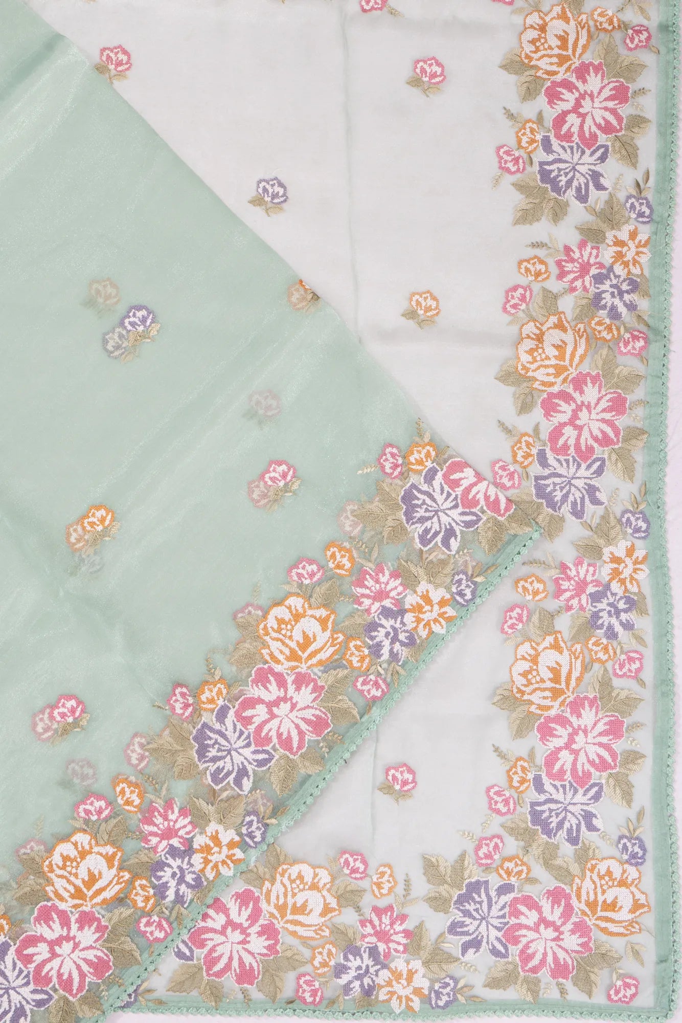 Organza Embroidery Butta Pastel Green Saree