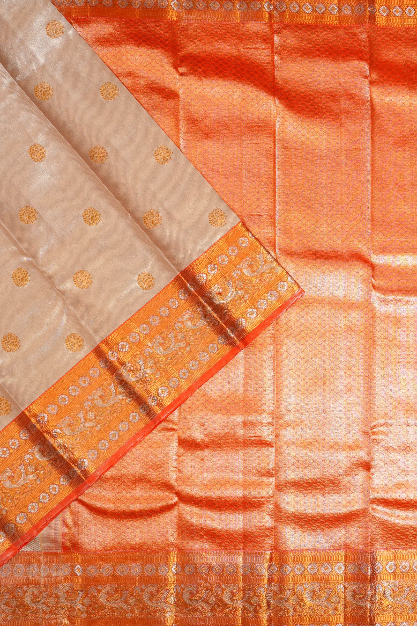 Kanchipuram Silk Tissue Butta Silver Saree