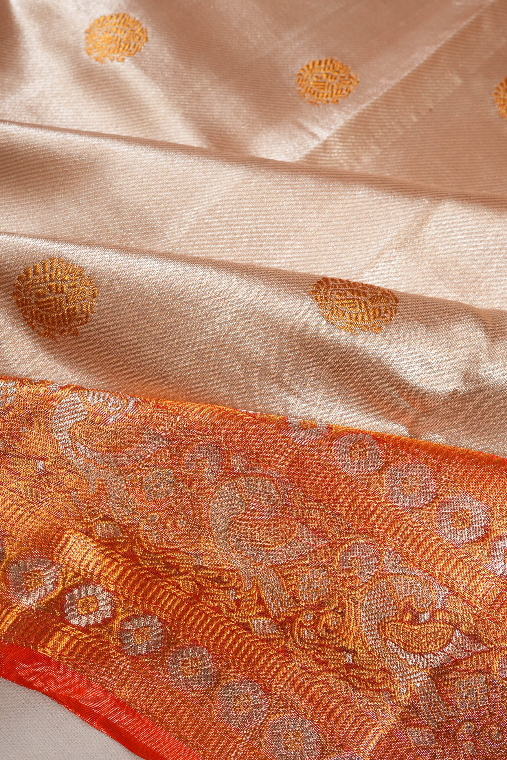 Kanchipuram Silk Tissue Butta Silver Saree