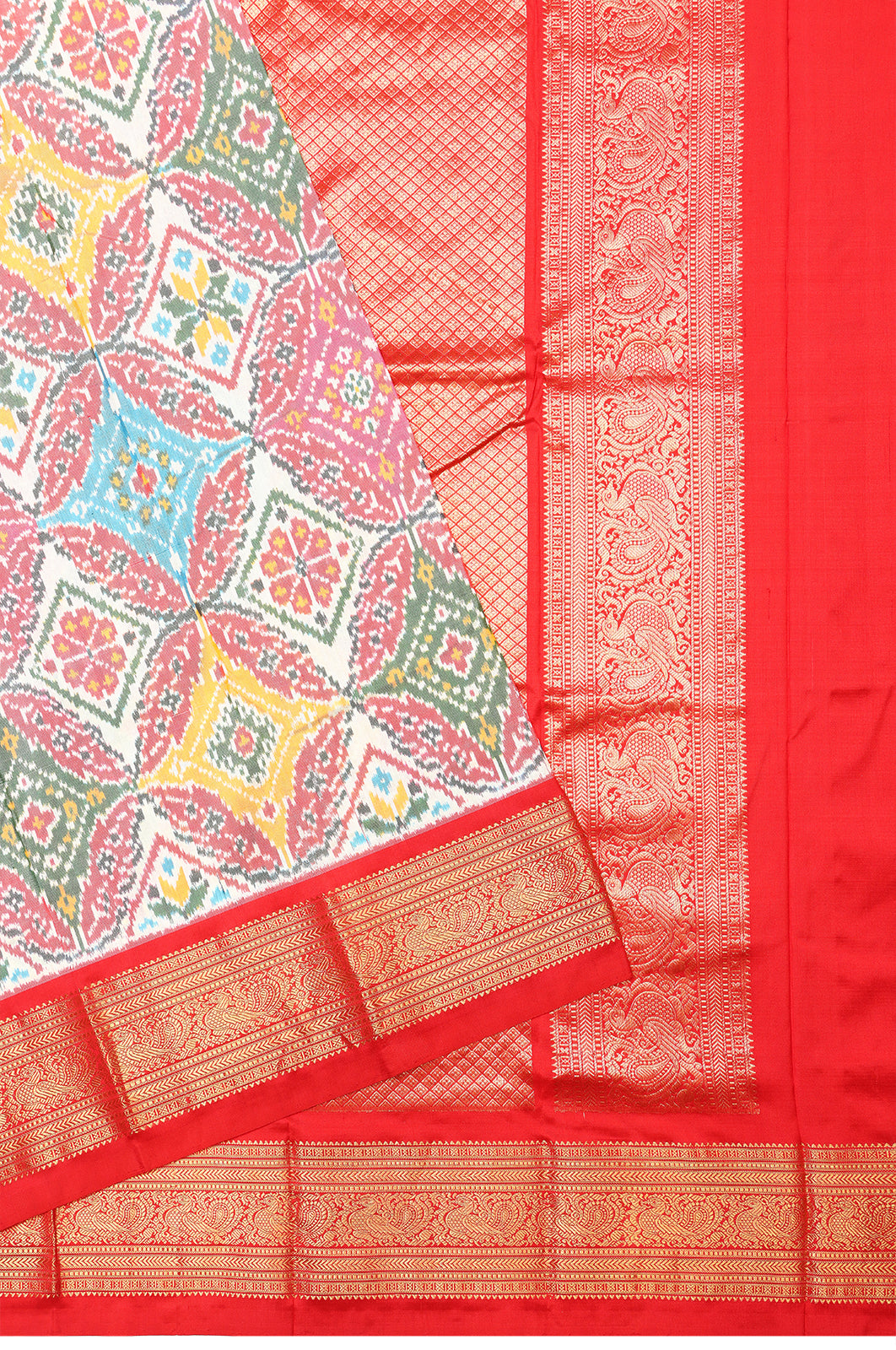 Kanchipuram Silk Ikat Multicolour Cream Saree