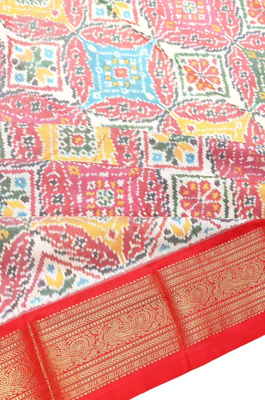 Kanchipuram Silk Ikat Multicolour Cream Saree