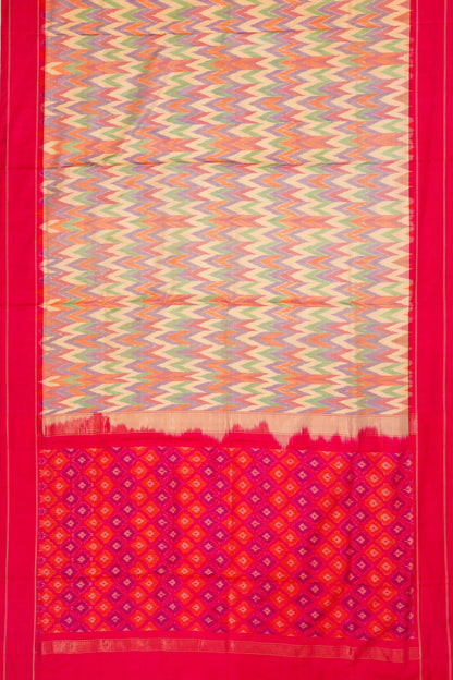 Pochampally Silk Ikat Zig Zag Lines Cream Saree