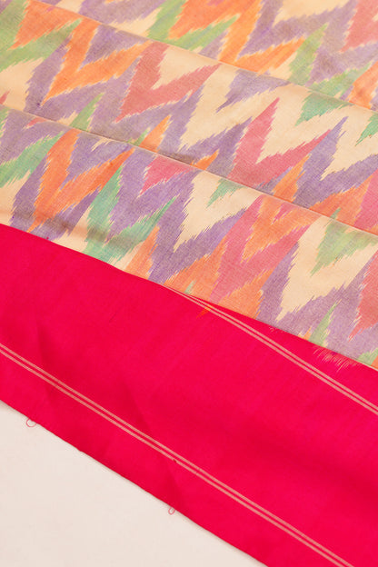Pochampally Silk Ikat Zig Zag Lines Cream Saree