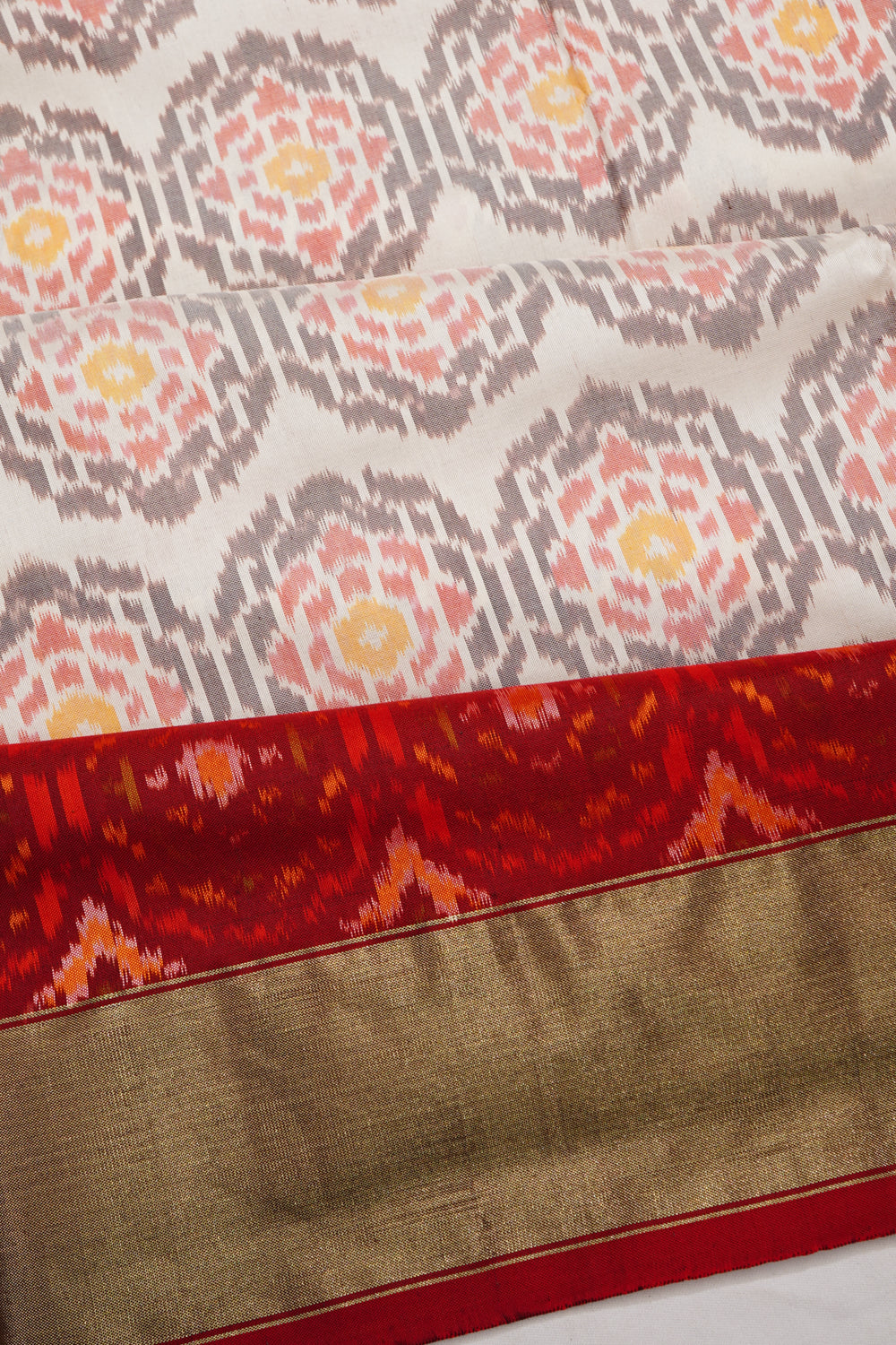 Pochampally Silk Ikat Cream Saree