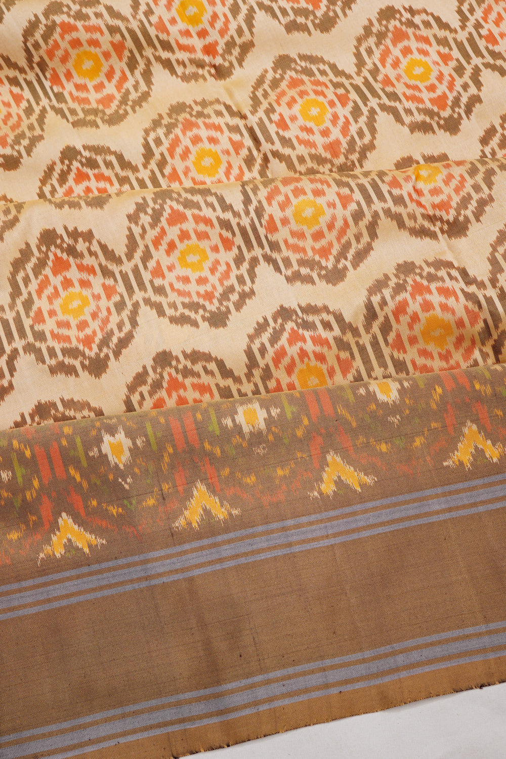 Pochampally Silk Ikat Cream Saree