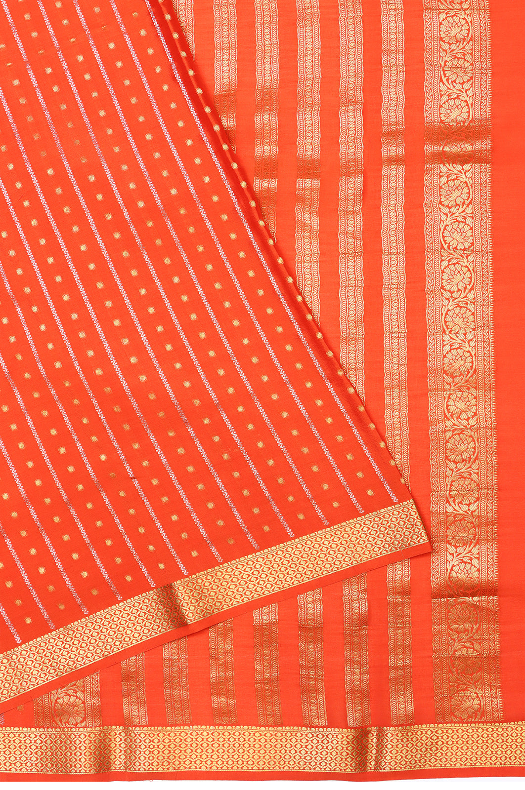 Binny Silk Vertical Lines And Butta Orange Saree