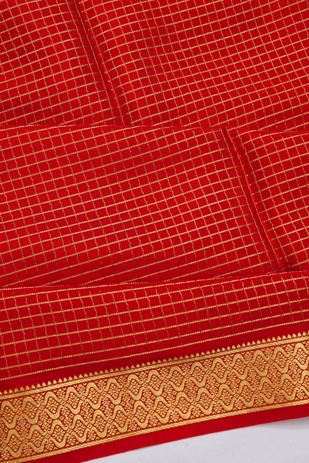 Binny Silk Checks Red Saree