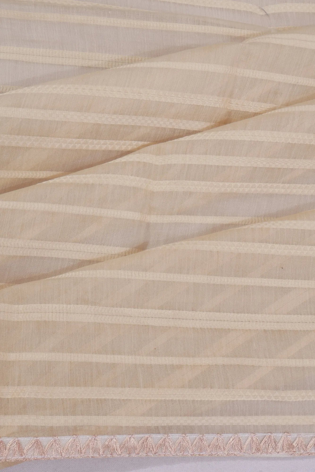 Organza Horizontal Lines Cream Saree With Embroidery Pallu