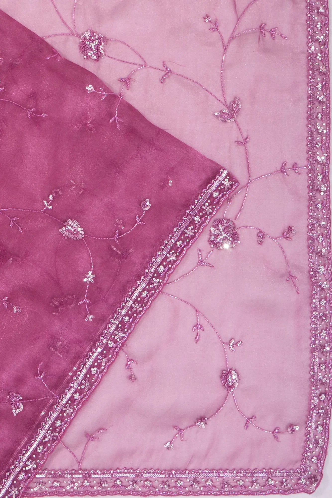 Organza Embroidery Jaal Pink Saree