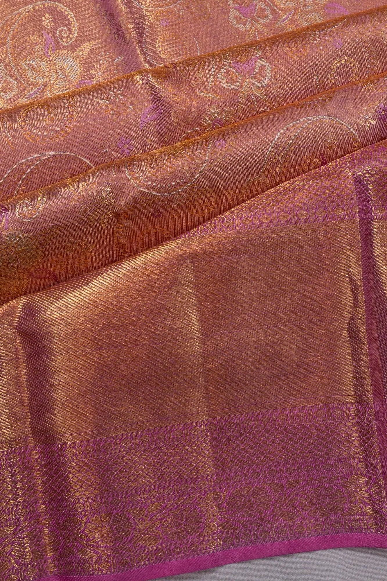 Kanchipuram Silk Tissue Brocade Lavender Saree