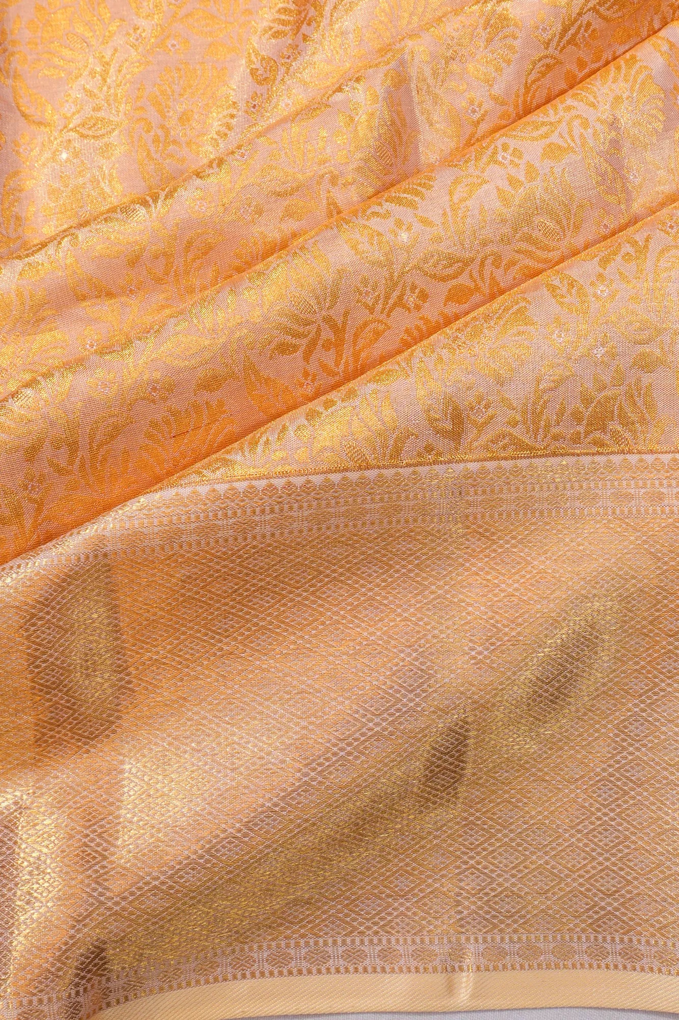 Kanchipuram Silk Brocade Peach Saree