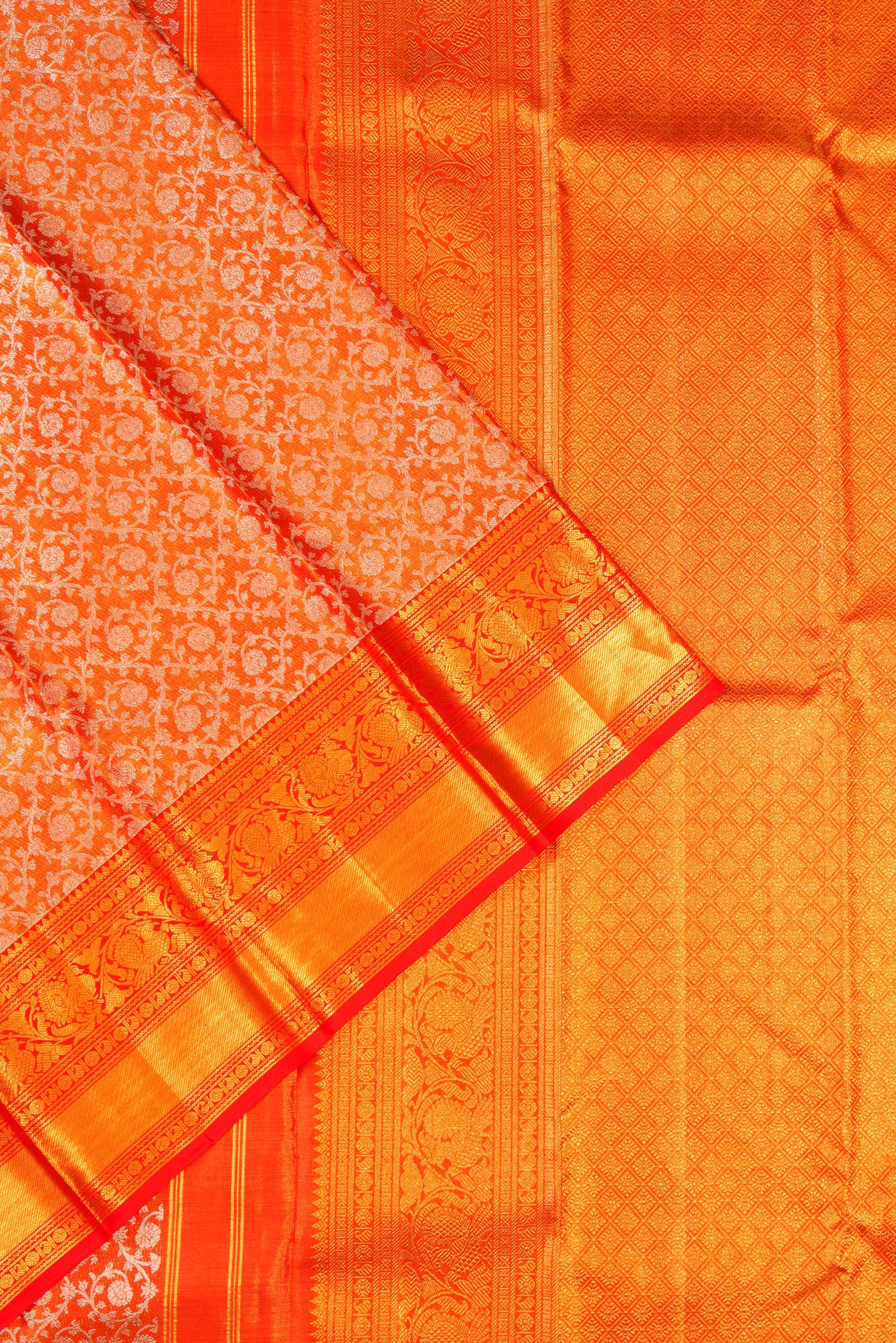 Kanchipuram Silk Tissue Brocade Orange Saree
