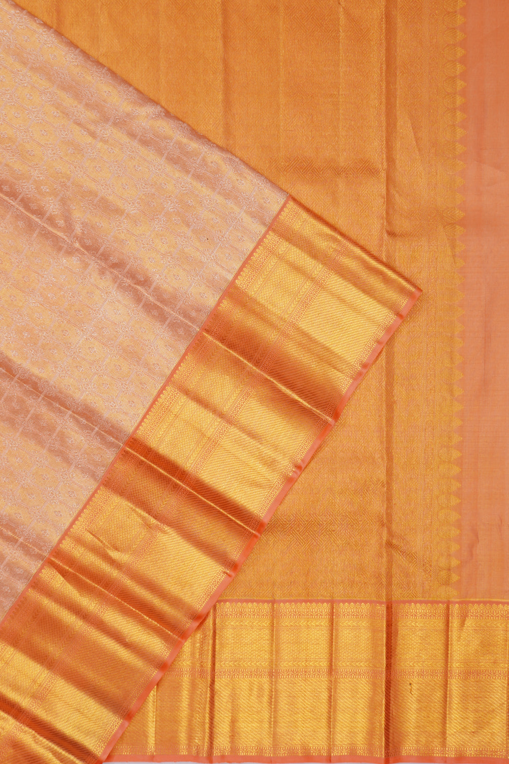 Kanchipuram Silk Tissue Brocade Orange Saree