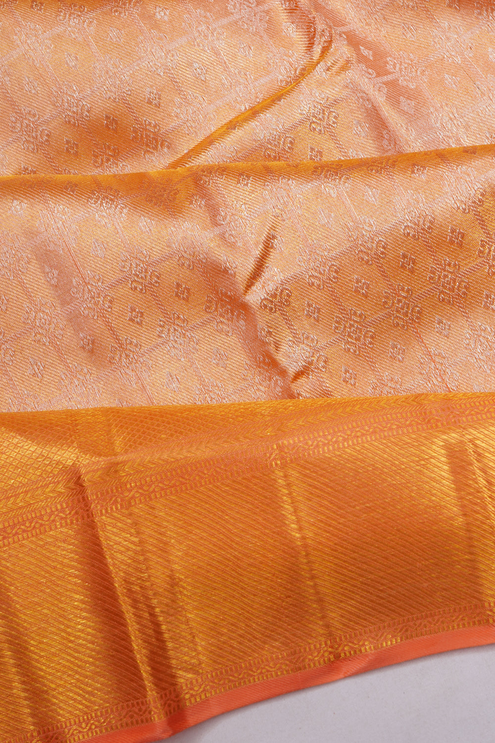 Kanchipuram Silk Tissue Brocade Orange Saree
