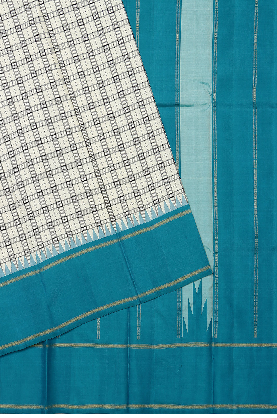 Kanchipuram Silk Checks White Saree