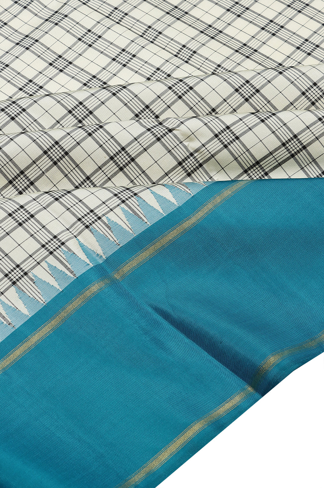 Kanchipuram Silk Checks White Saree