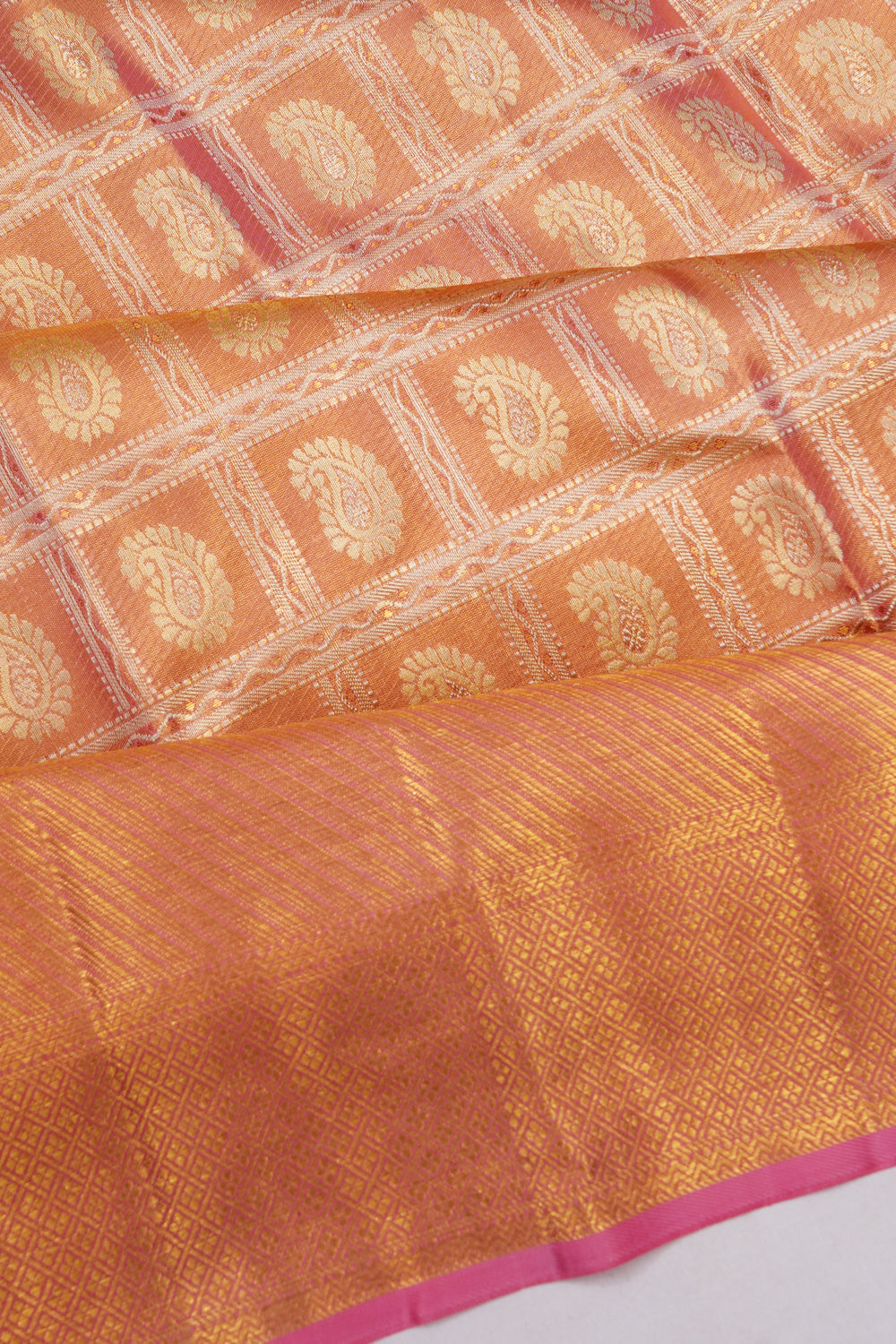Kanchipuram Silk Checks And Butta Tissue Pink Saree