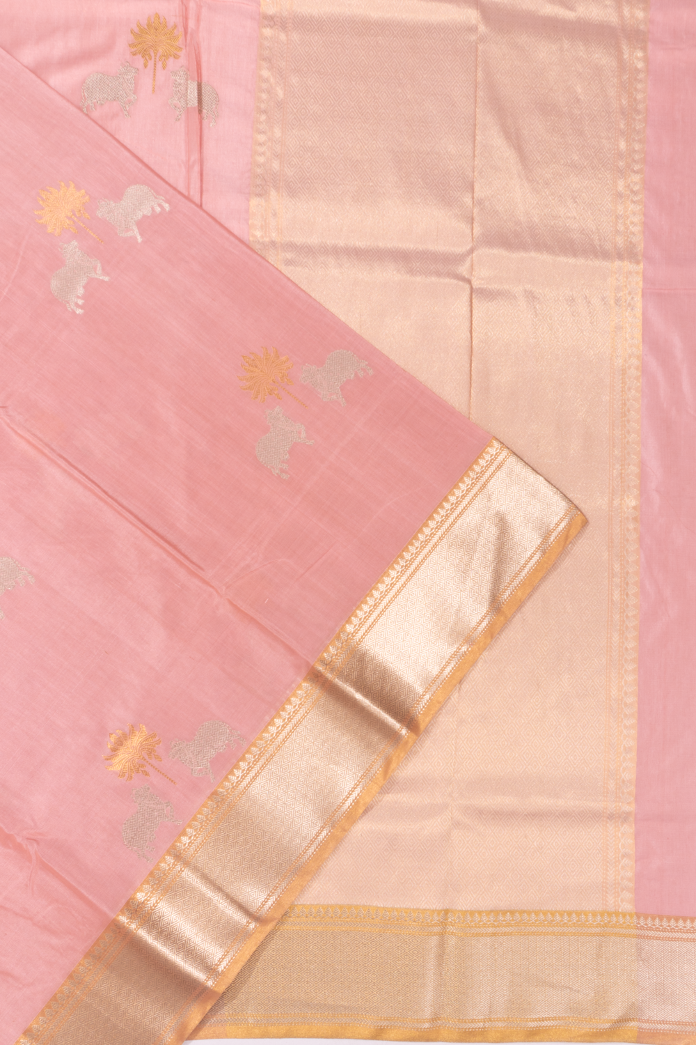 Chanderi Silk Pichwai Butta Baby Pink Saree