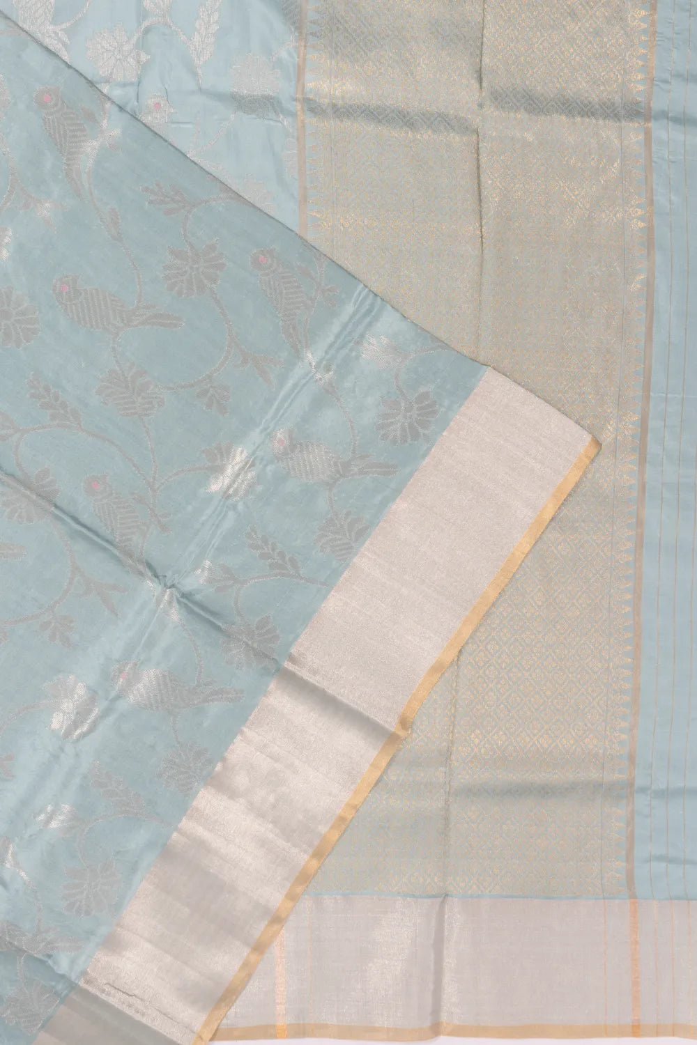 Chanderi Silk Jaal Powder Blue Saree
