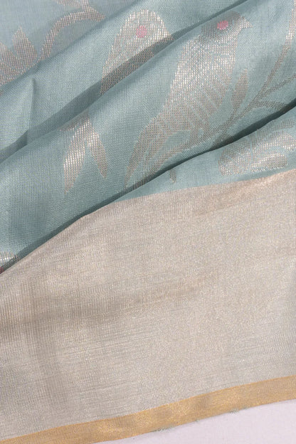 Chanderi Silk Jaal Powder Blue Saree