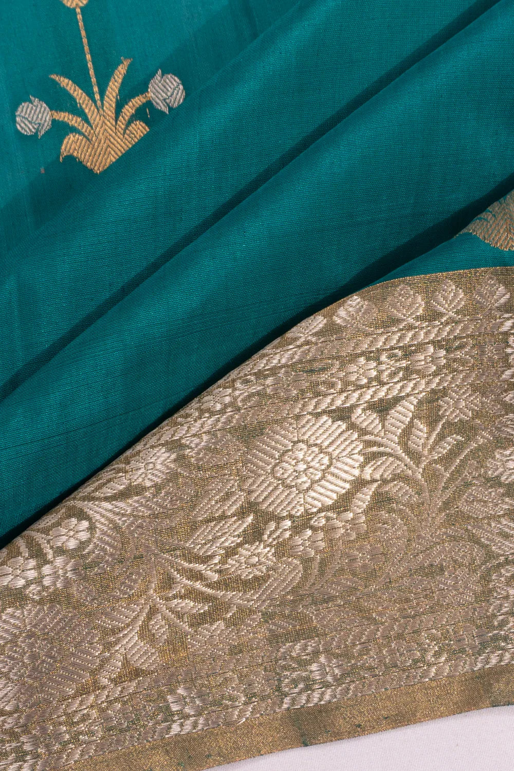Chanderi Silk Butta Teal Blue Saree