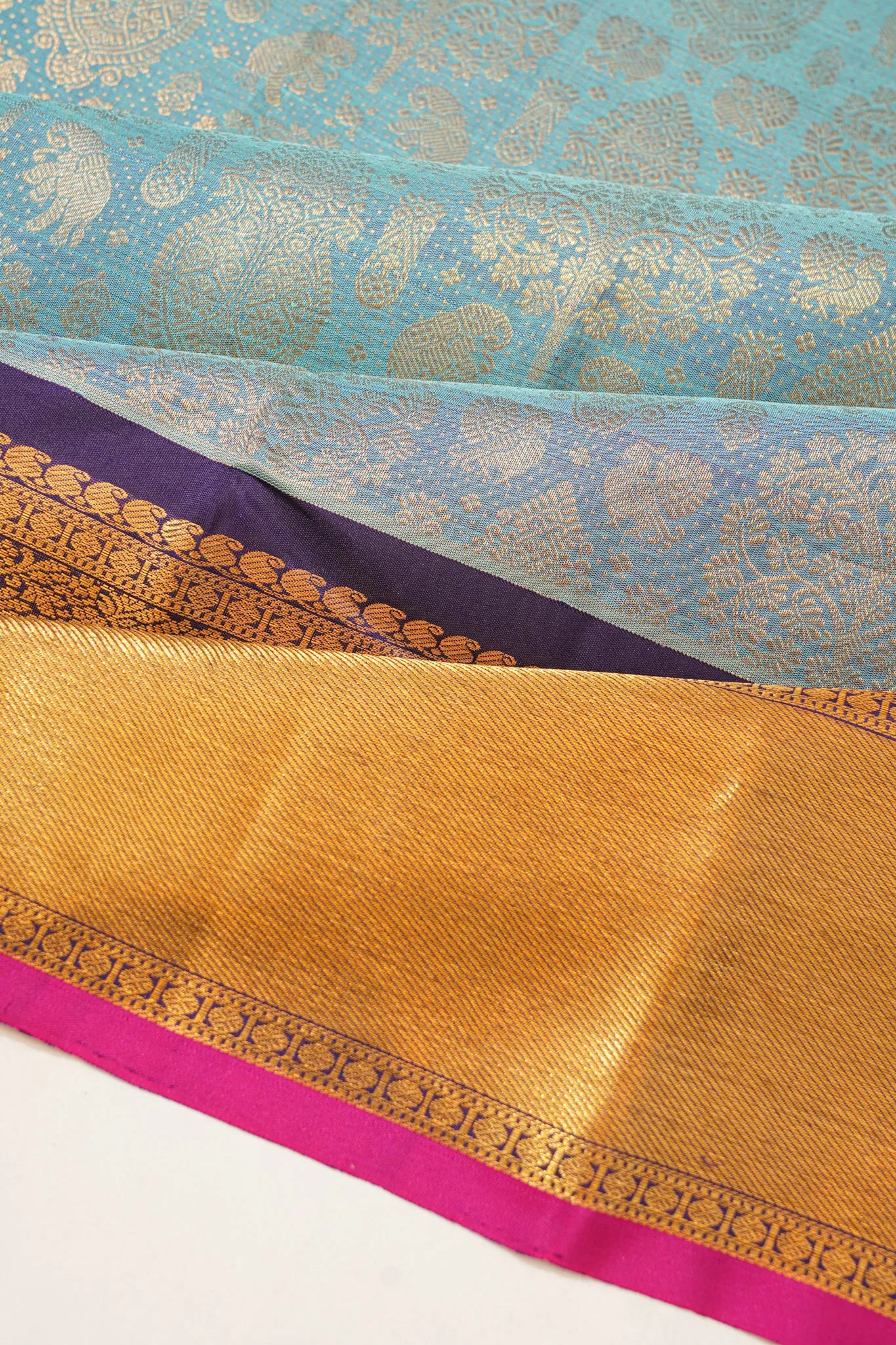 Kanchipuram Silk Brocade Powder Blue Saree
