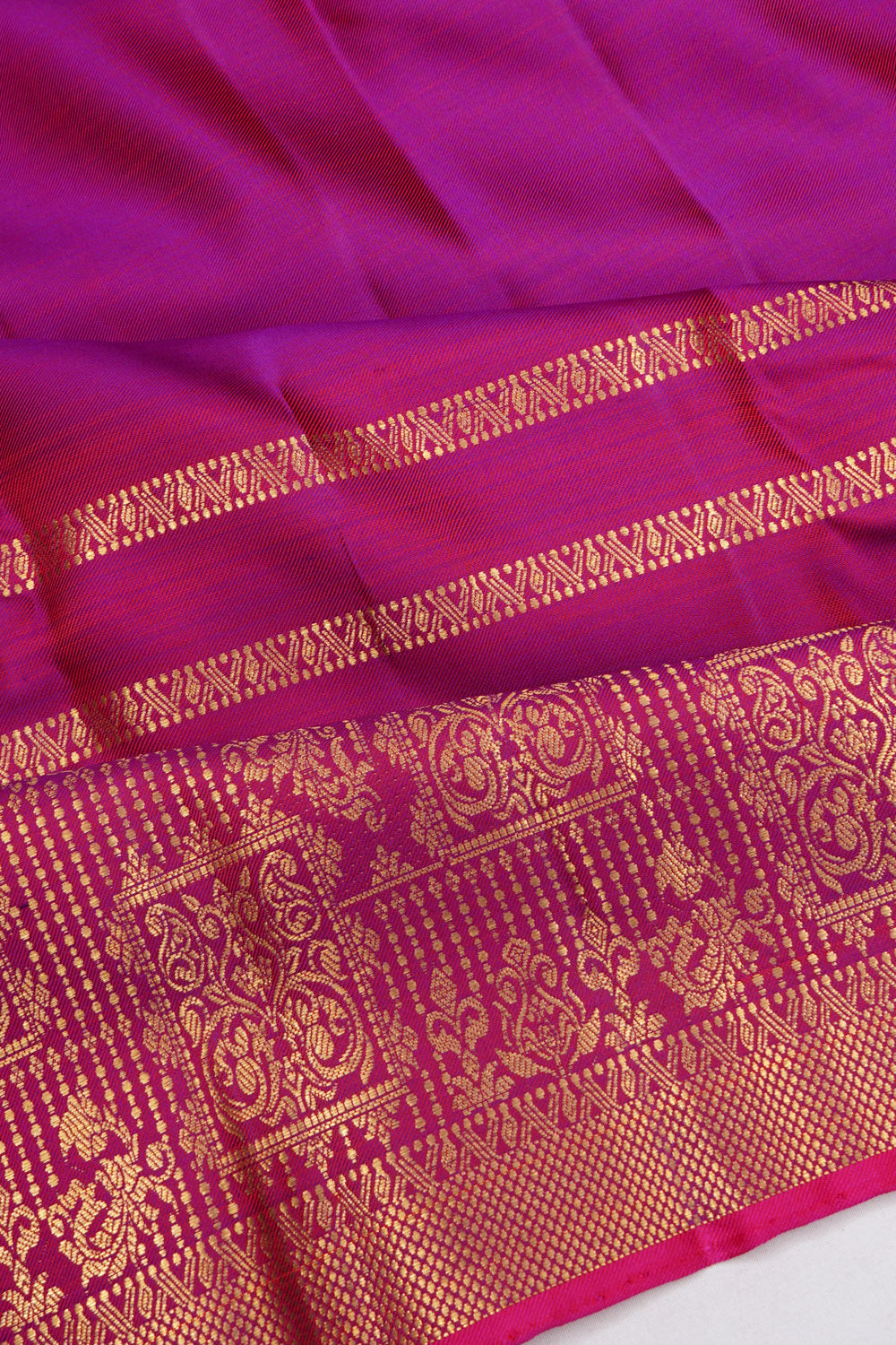 Kanchipuram Silk Twill Plain Purple And Pink Saree