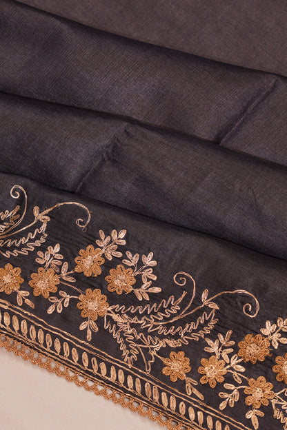 Tussar Embroidery Butta Black Saree