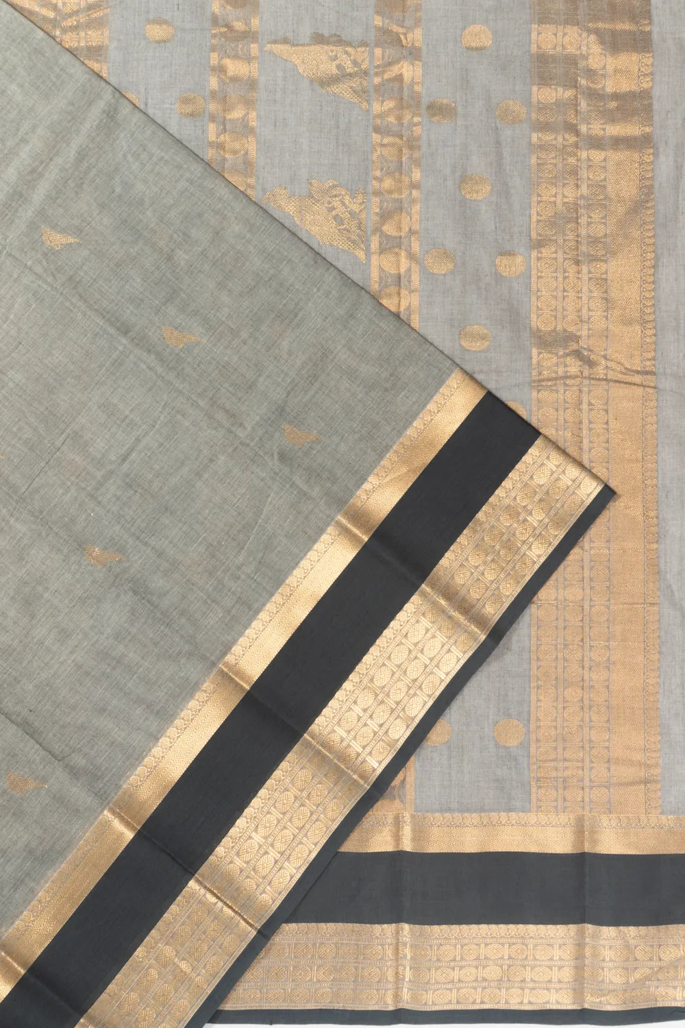 Chettinad Cotton Butta Elephant Grey Saree