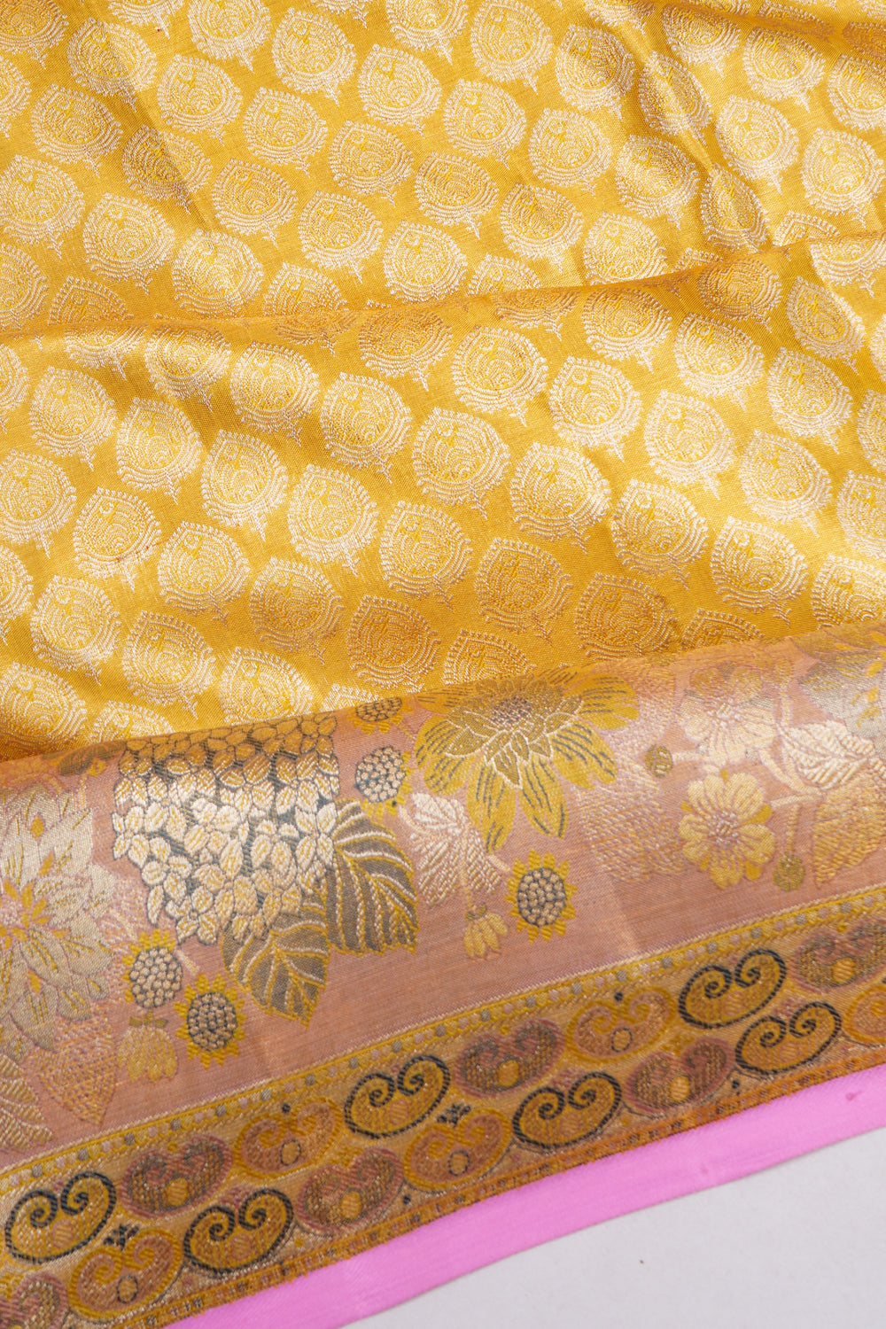 Kanchipuram Silk Tissue Brocade Yellow Saree