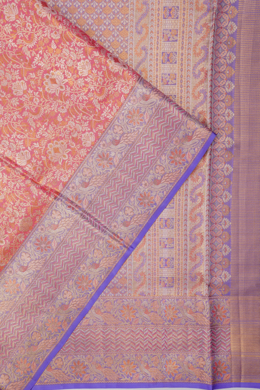 Kanchipuram Silk Tissue Brocade Pink Saree