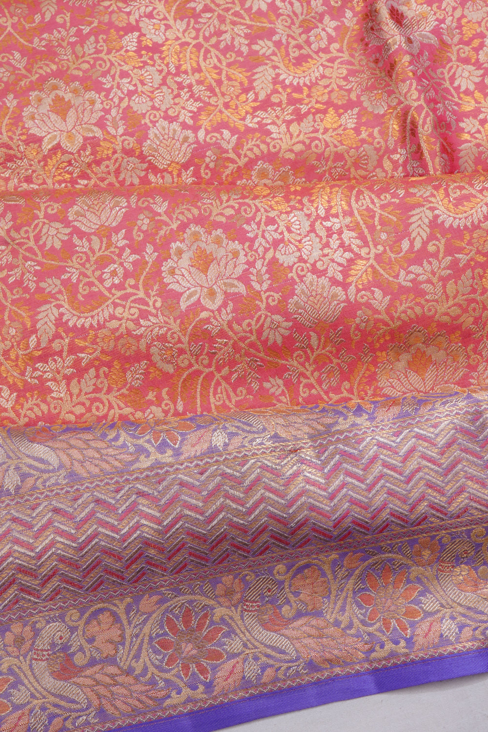 Kanchipuram Silk Tissue Brocade Pink Saree